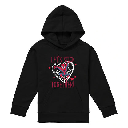 Black - Front - Spider-Man Childrens-Kids Let´s Stick Together Pull Over Valentine`s Day Hoodie