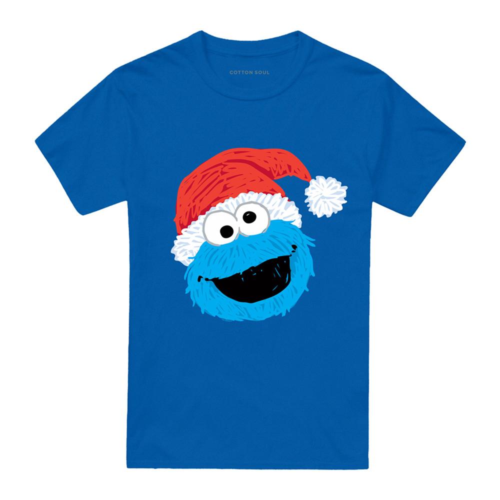 Royal Blue - Front - Sesame Street Unisex Adult Cookie Monster Scribble Christmas T-Shirt