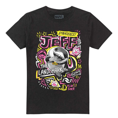 Black-Black - Front - Marvel Rivals Unisex Adult Jeff the Land Shark Marker T-Shirt