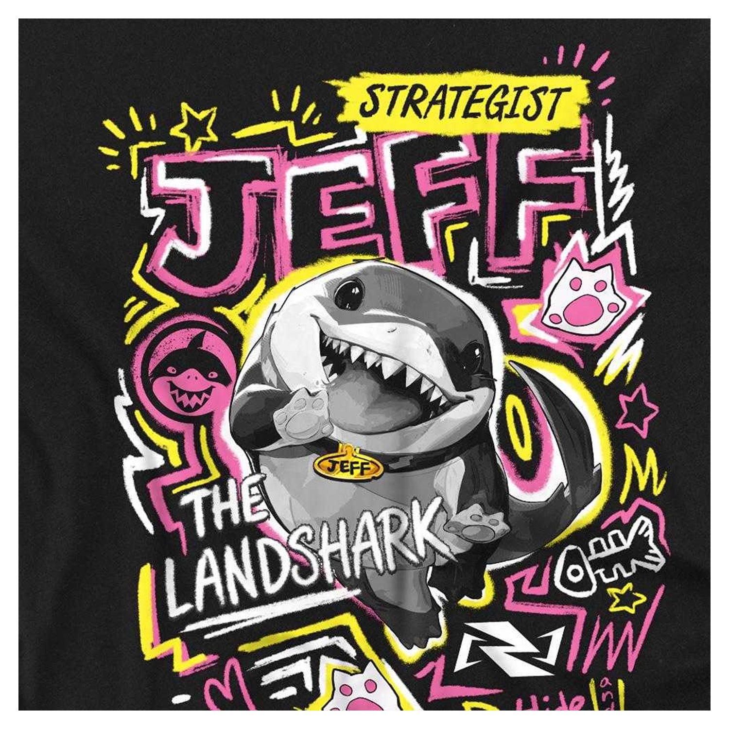 Black-Black - Side - Marvel Rivals Unisex Adult Jeff the Land Shark Marker T-Shirt