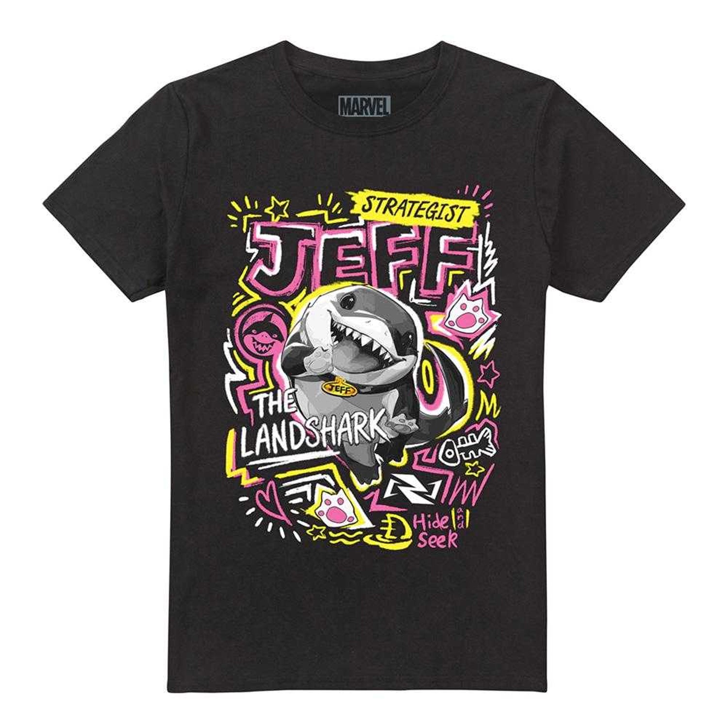 Black - Front - Marvel Rivals Unisex Adult Jeff the Land Shark Marker T-Shirt