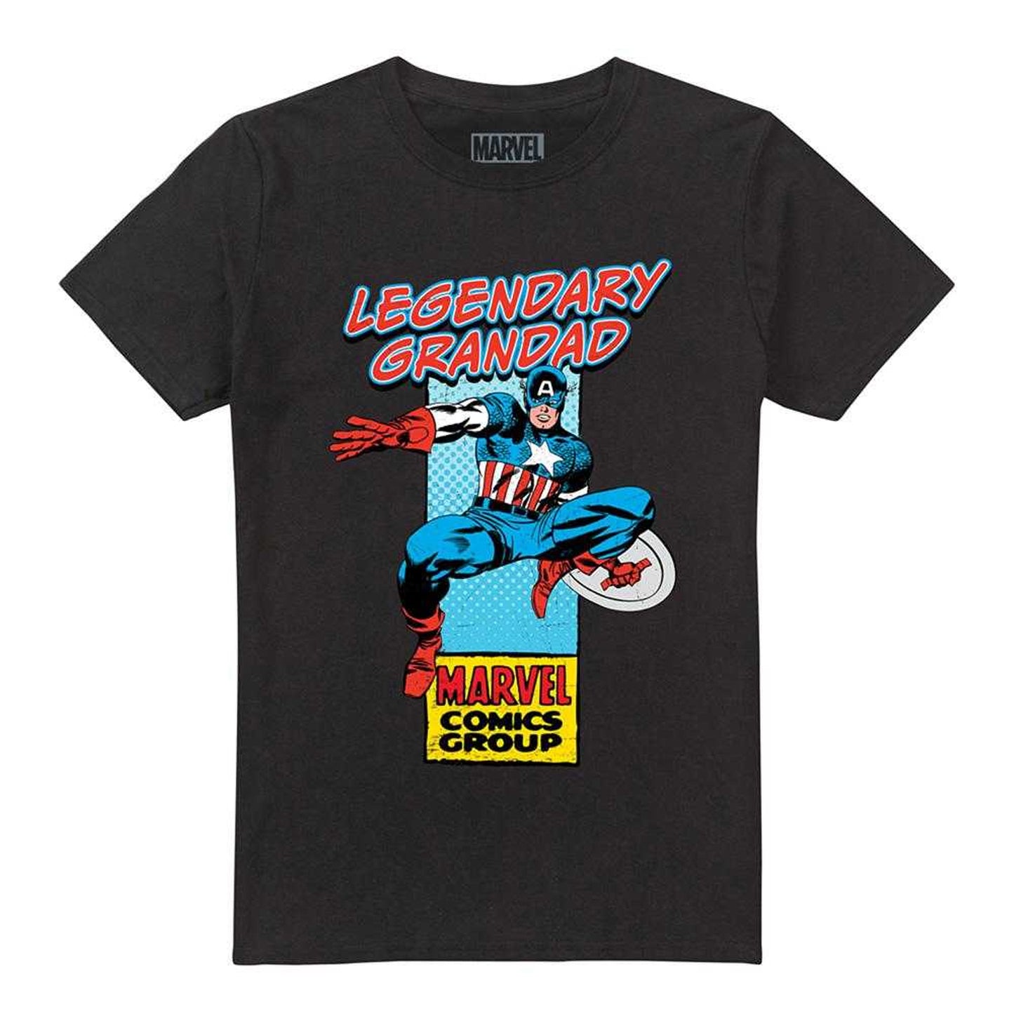 Black - Front - Marvel Comics Mens Legendary Grandad Captain America Corner Box T-Shirt