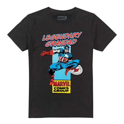 Black - Front - Marvel Comics Mens Legendary Grandad Captain America Corner Box T-Shirt
