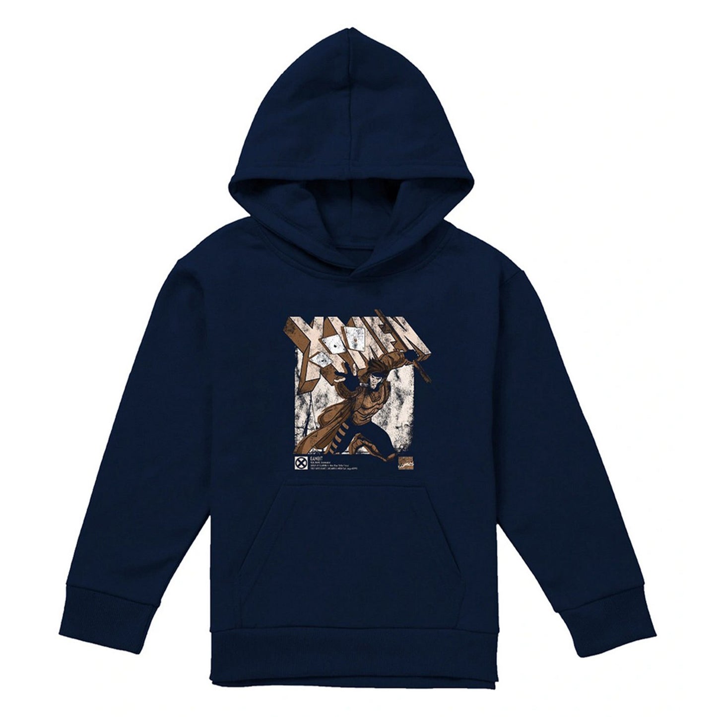 Navy - Front - X-Men Childrens-Kids Info Gambit Pull Over Hoodie