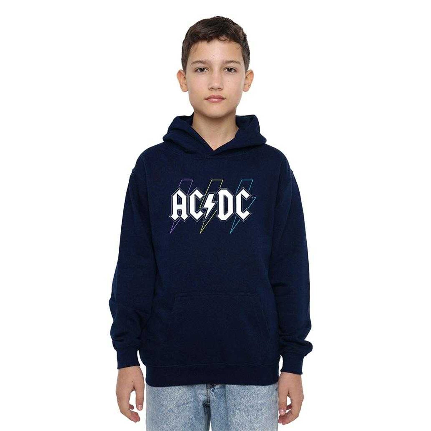 Navy - Lifestyle - AC-DC Childrens-Kids Pastel Bolts Pull Over Hoodie