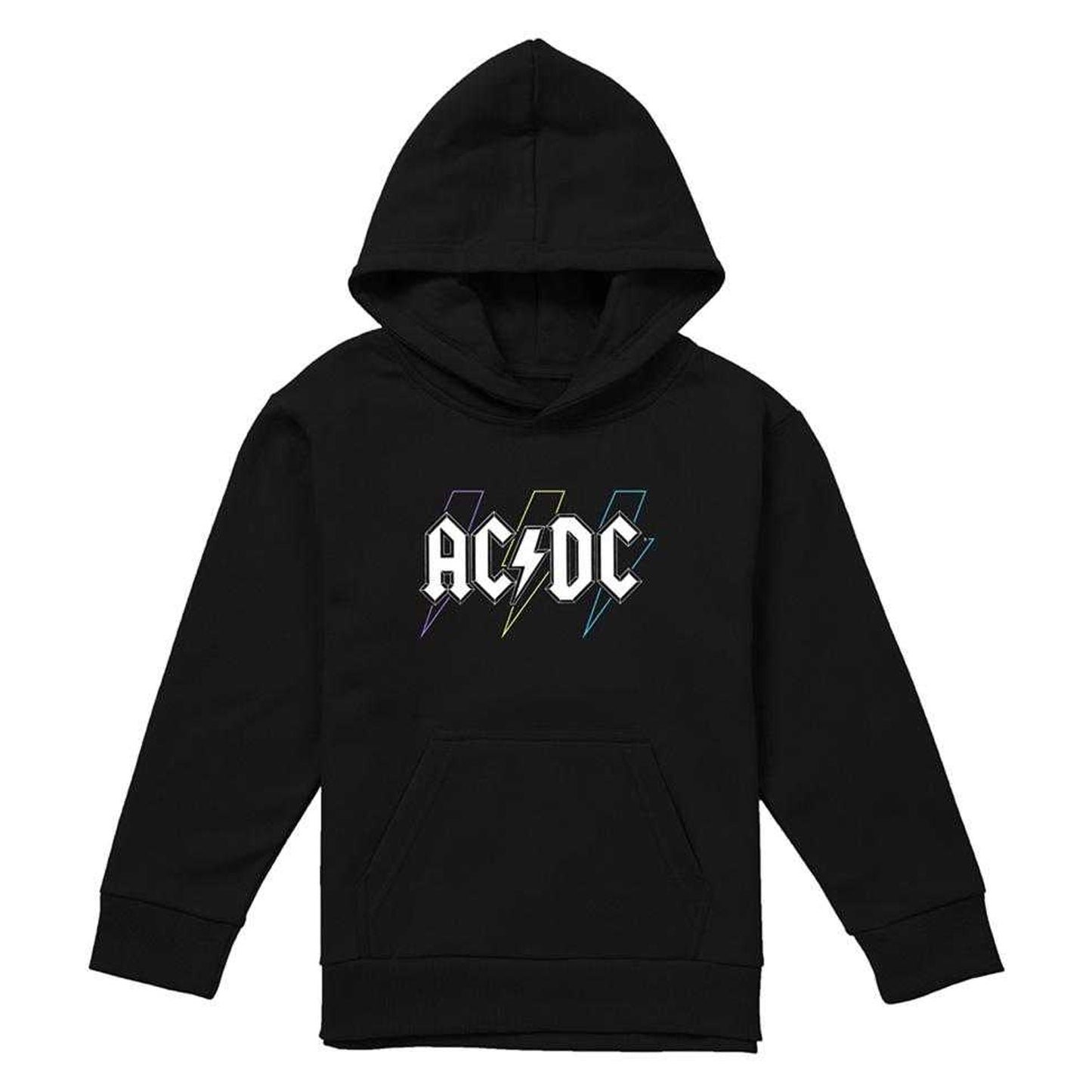 Black - Front - AC-DC Childrens-Kids Pastel Bolts Pull Over Hoodie