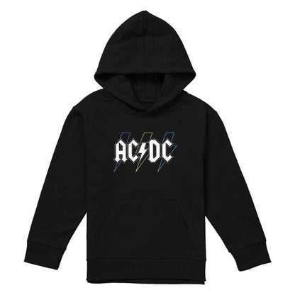 Black - Front - AC-DC Childrens-Kids Pastel Bolts Pull Over Hoodie