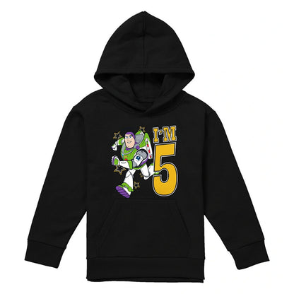 Black - Front - Toy Story Childrens-Kids I´m 5 Buzz Lightyear Birthday Hoodie