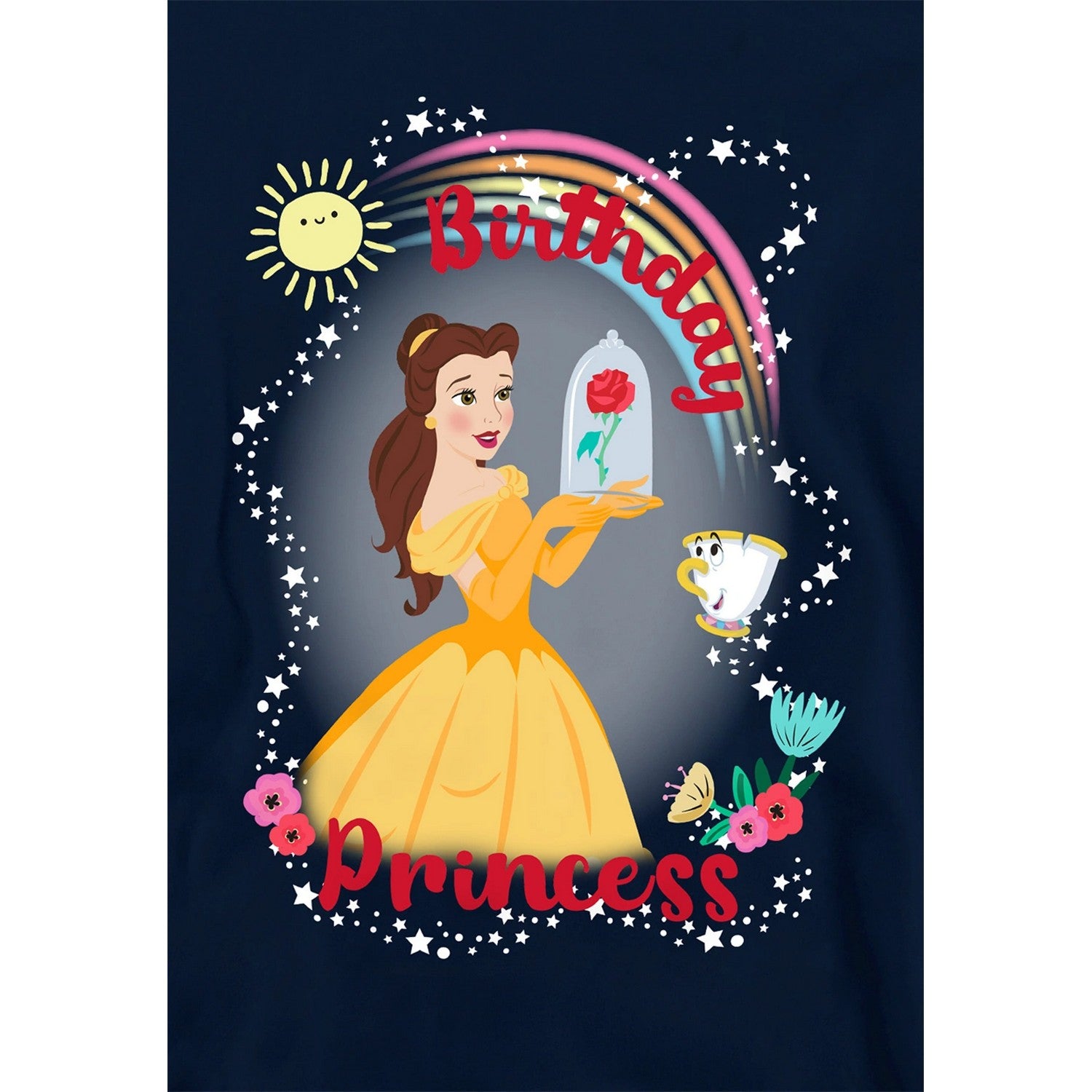 Navy - Side - Beauty And The Beast Childrens-Kids Birthday Princess Belle Chip Hoodie
