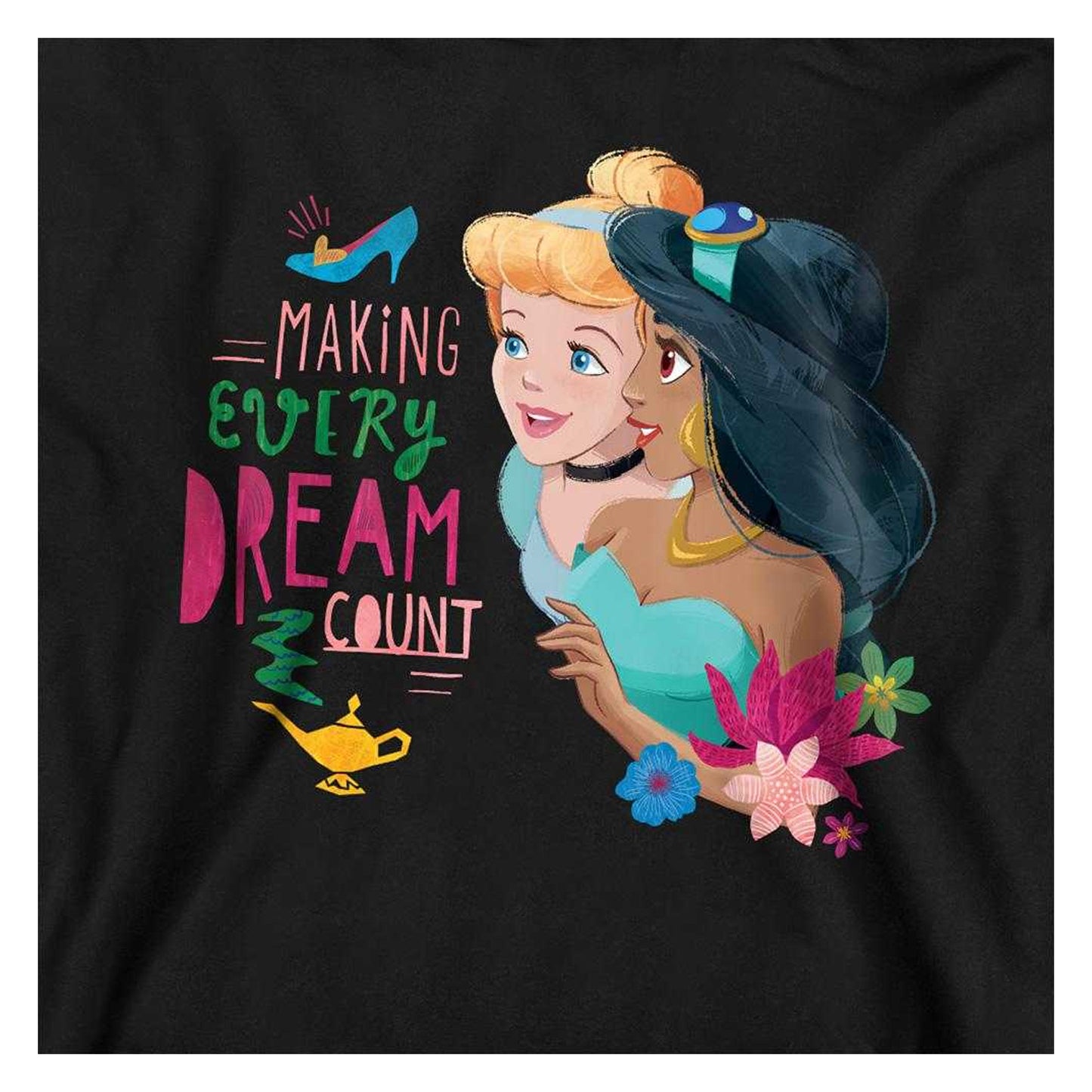 Black - Side - Disney Princess Childrens-Kids Making Every Dream Count Cinderella & Jasmine Hoodie