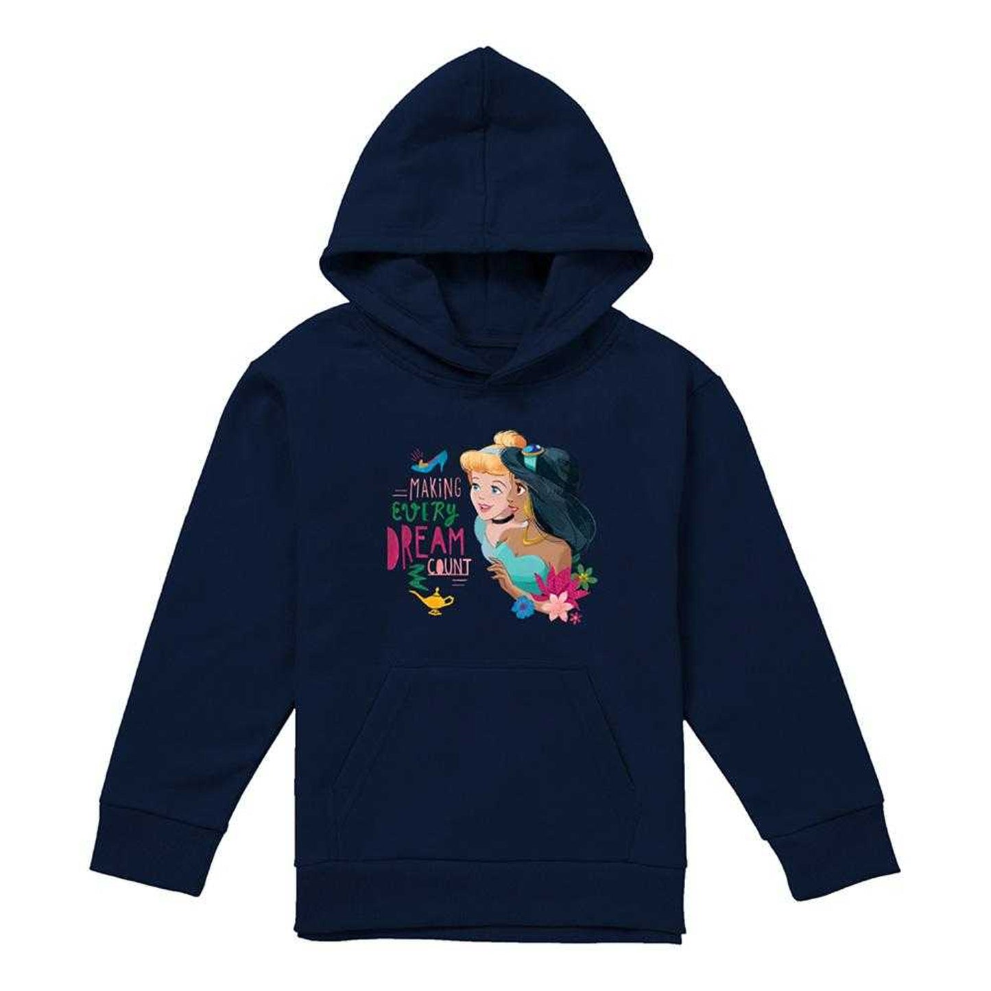 Navy - Front - Disney Princess Childrens-Kids Making Every Dream Count Cinderella & Jasmine Hoodie
