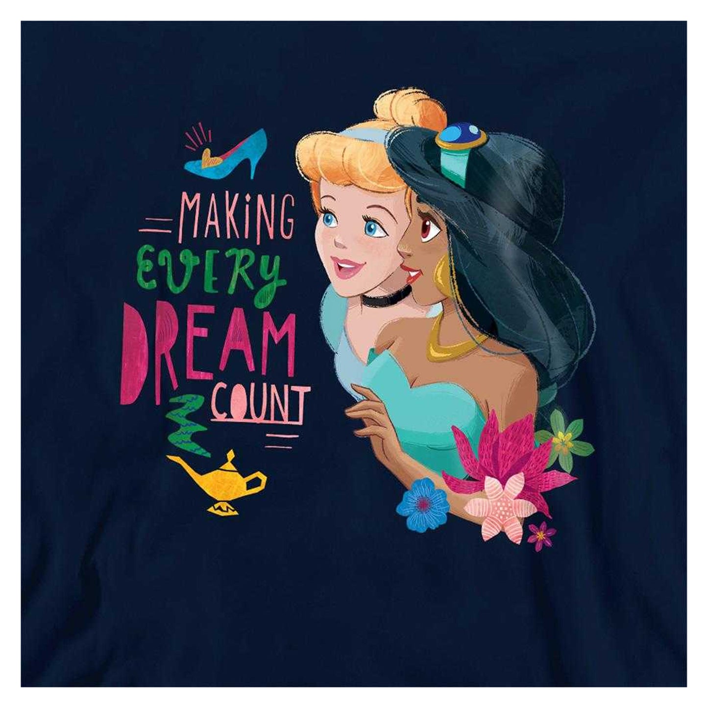 Navy - Side - Disney Princess Childrens-Kids Making Every Dream Count Cinderella & Jasmine Hoodie
