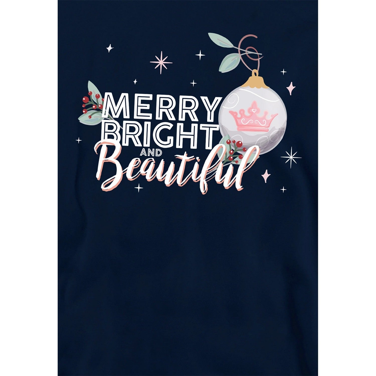 Navy - Side - Disney Princess Childrens-Kids Merry, Bright And Beautiful Christmas Hoodie