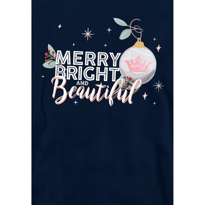 Navy - Side - Disney Princess Childrens-Kids Merry, Bright And Beautiful Christmas Hoodie