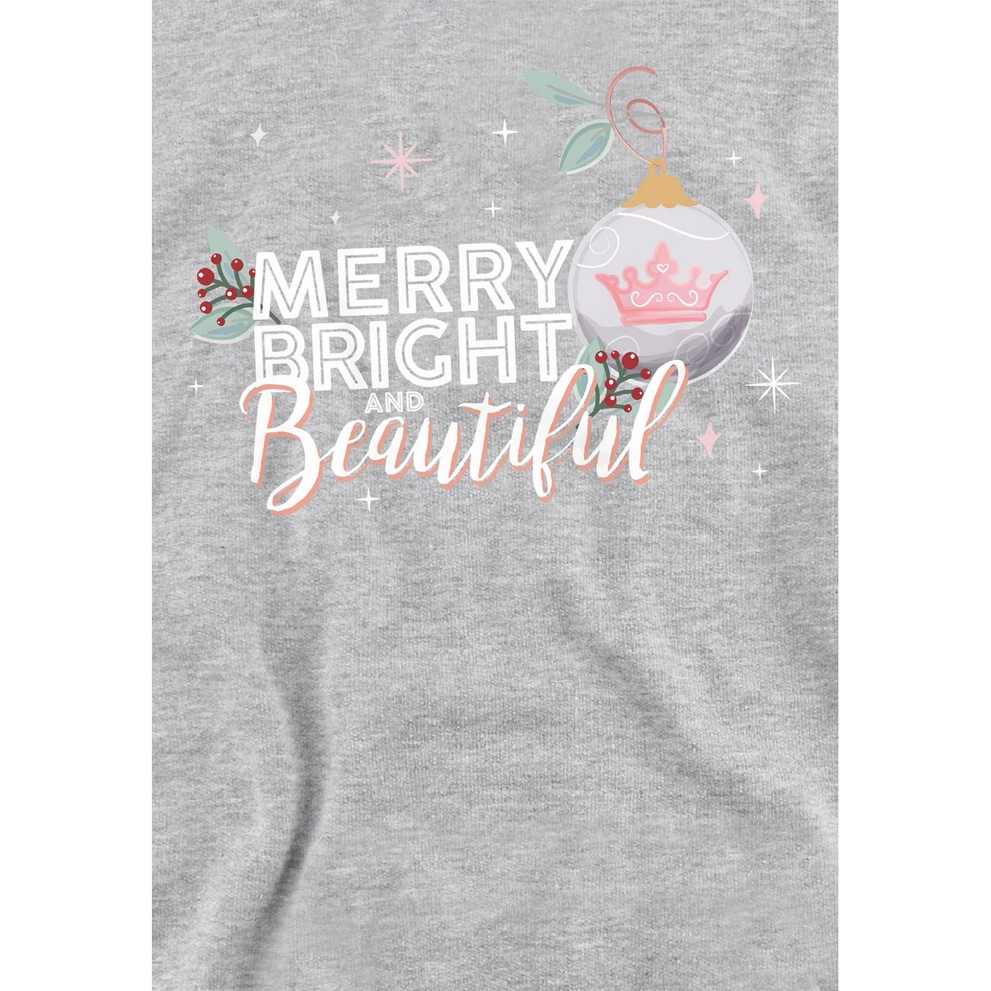 Athletic Heather - Side - Disney Princess Childrens-Kids Merry, Bright And Beautiful Christmas Hoodie