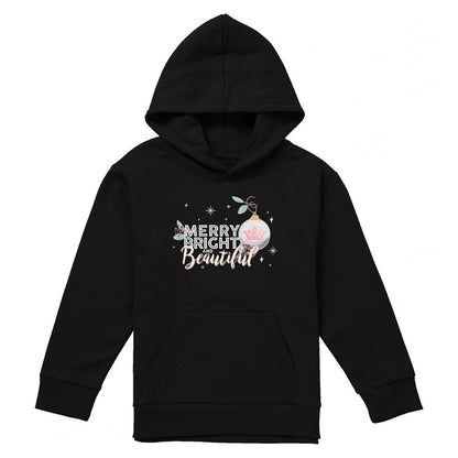 Black - Front - Disney Princess Childrens-Kids Merry, Bright And Beautiful Christmas Hoodie