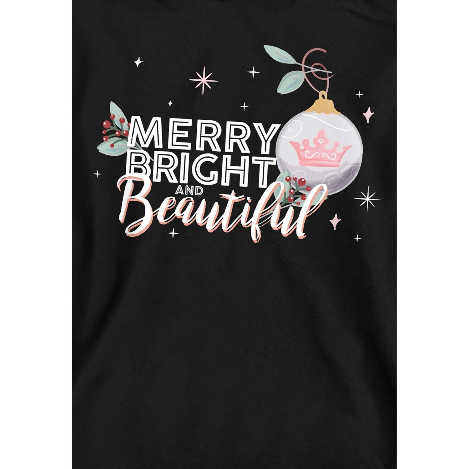 Black - Side - Disney Princess Childrens-Kids Merry, Bright And Beautiful Christmas Hoodie