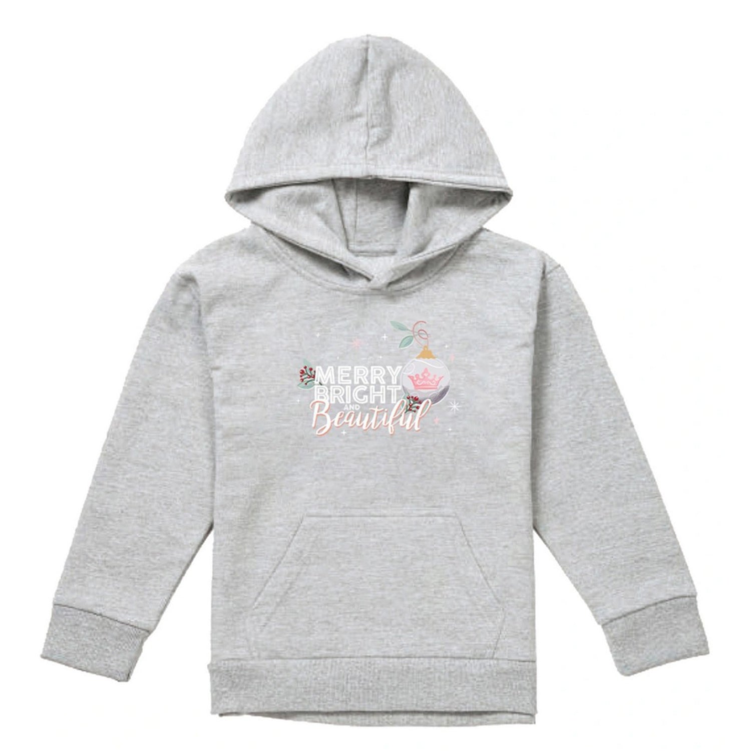 Athletic Heather - Front - Disney Princess Childrens-Kids Merry, Bright And Beautiful Christmas Hoodie
