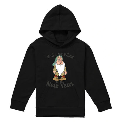 Black - Front - Snow White Childrens-Kids Wake Me When It´s The New Year Sleepy Hoodie