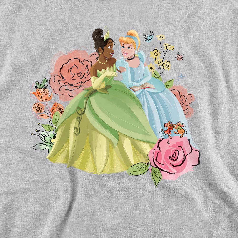 Athletic Heather - Side - Disney Princess Childrens-Kids In The Garden Tiana And Cinderella Heather Hoodie