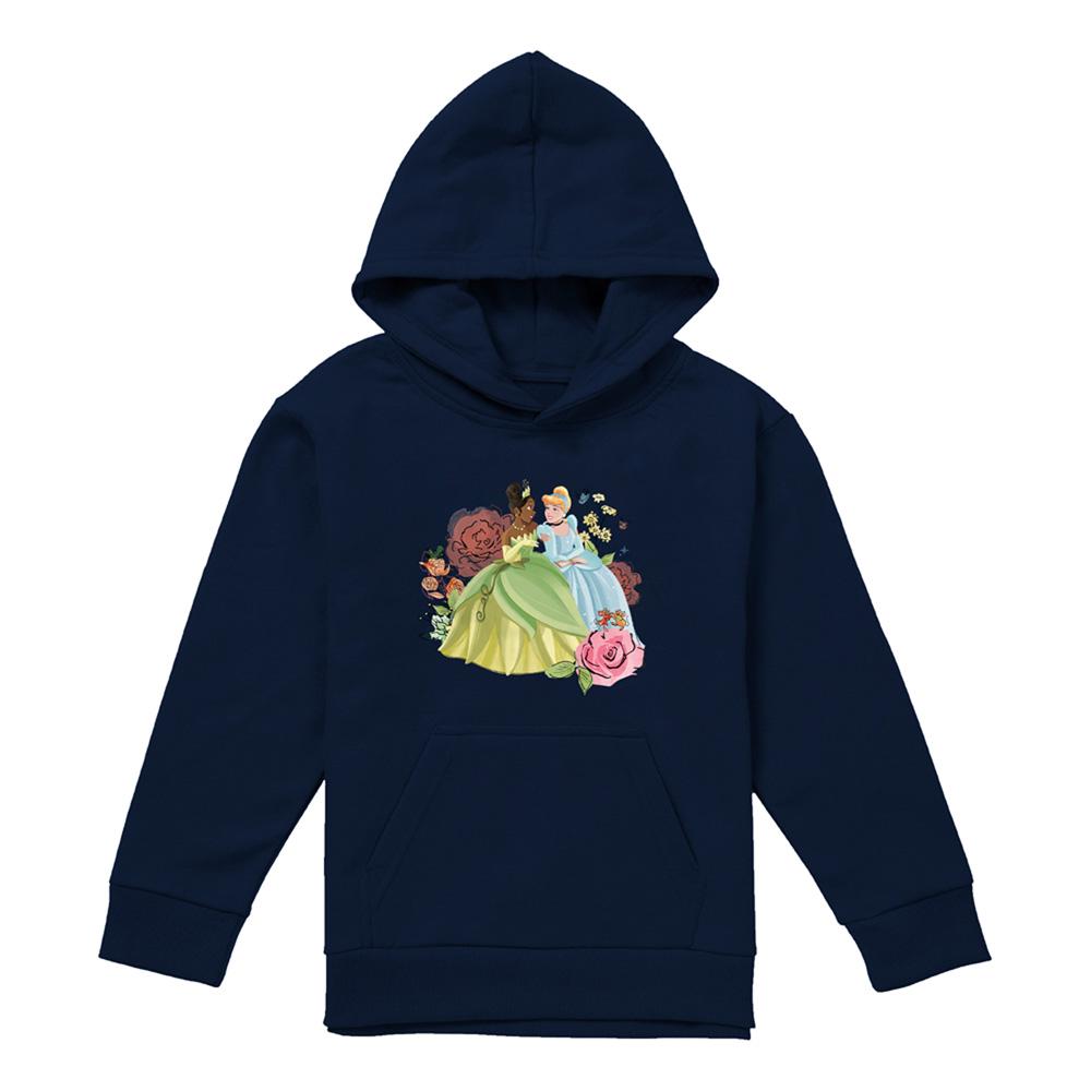Navy - Front - Disney Princess Childrens-Kids In The Garden Tiana And Cinderella Hoodie