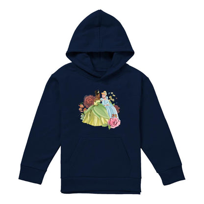 Navy - Front - Disney Princess Childrens-Kids In The Garden Tiana And Cinderella Hoodie