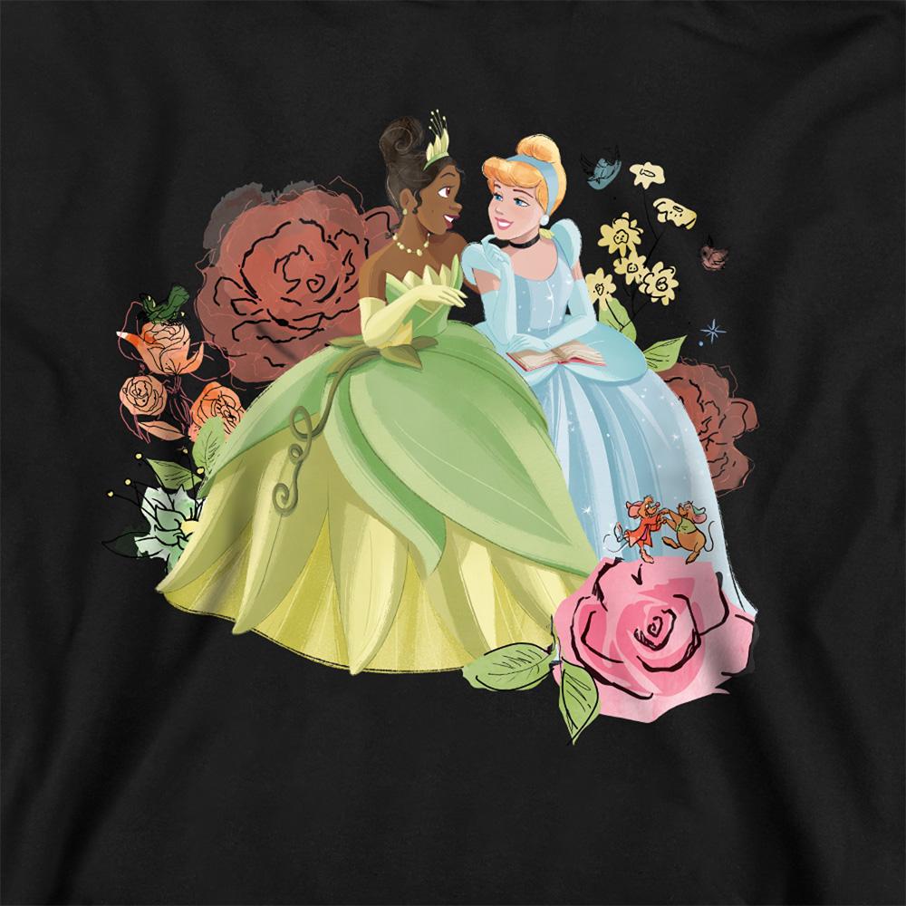 Black - Side - Disney Princess Childrens-Kids In The Garden Tiana And Cinderella Hoodie