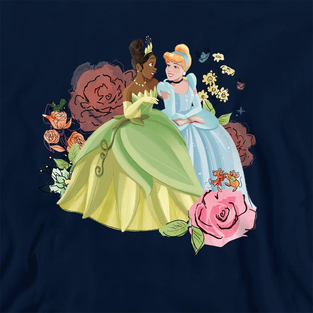 Navy - Side - Disney Princess Childrens-Kids In The Garden Tiana And Cinderella Hoodie