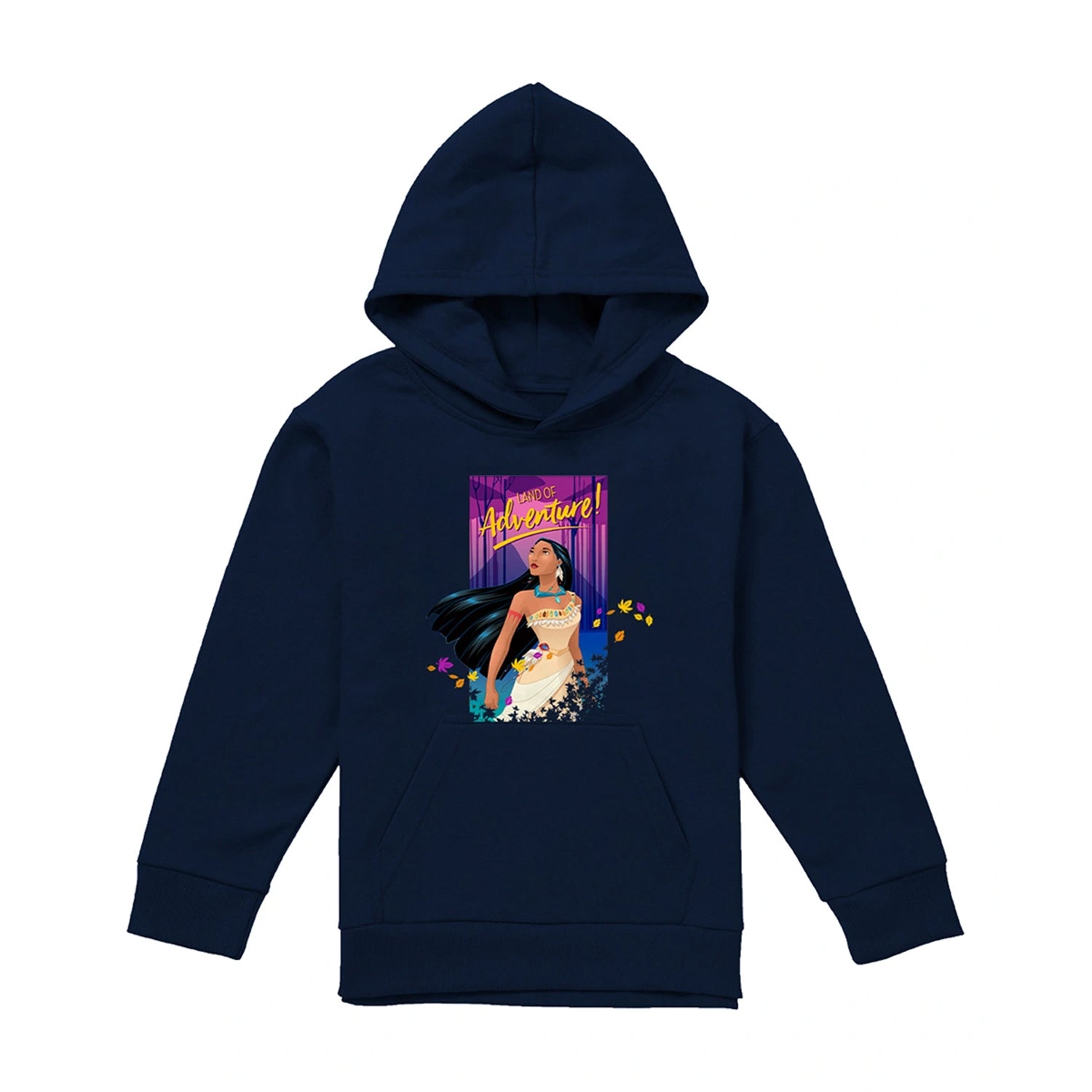 Navy - Front - Pocahontas Childrens-Kids Land Of Adventure Hoodie