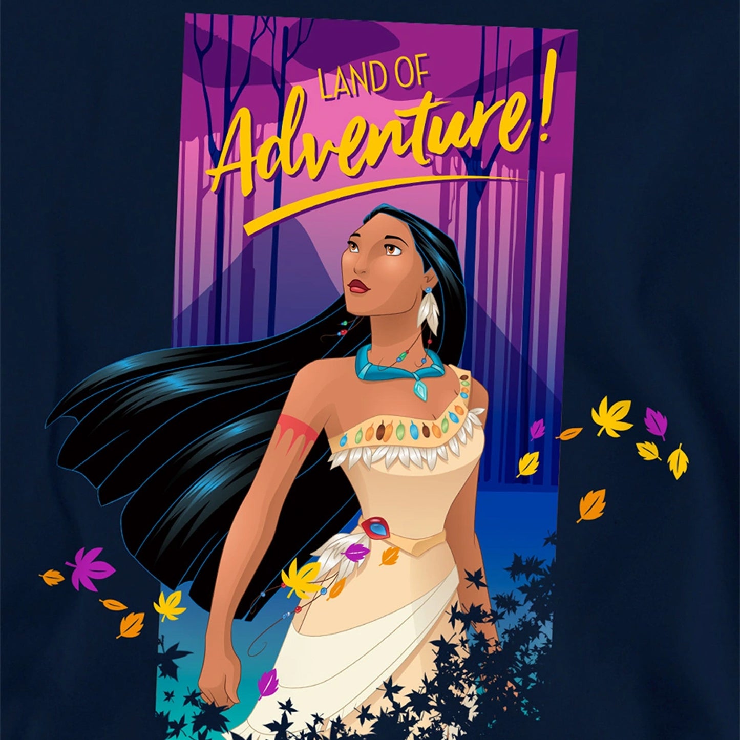 Navy - Side - Pocahontas Childrens-Kids Land Of Adventure Hoodie