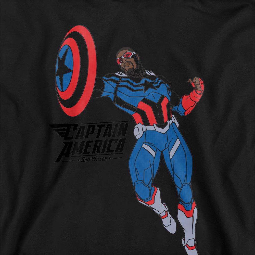 Black - Side - Captain America Childrens-Kids Sam Wilson Doodle Pull Over Hoodie