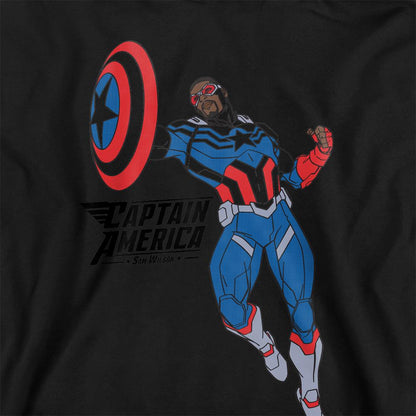 Black - Side - Captain America Childrens-Kids Sam Wilson Doodle Pull Over Hoodie
