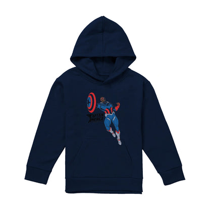 Navy - Front - Captain America Childrens-Kids Sam Wilson Doodle Pull Over Hoodie