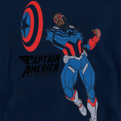 Navy - Side - Captain America Childrens-Kids Sam Wilson Doodle Pull Over Hoodie