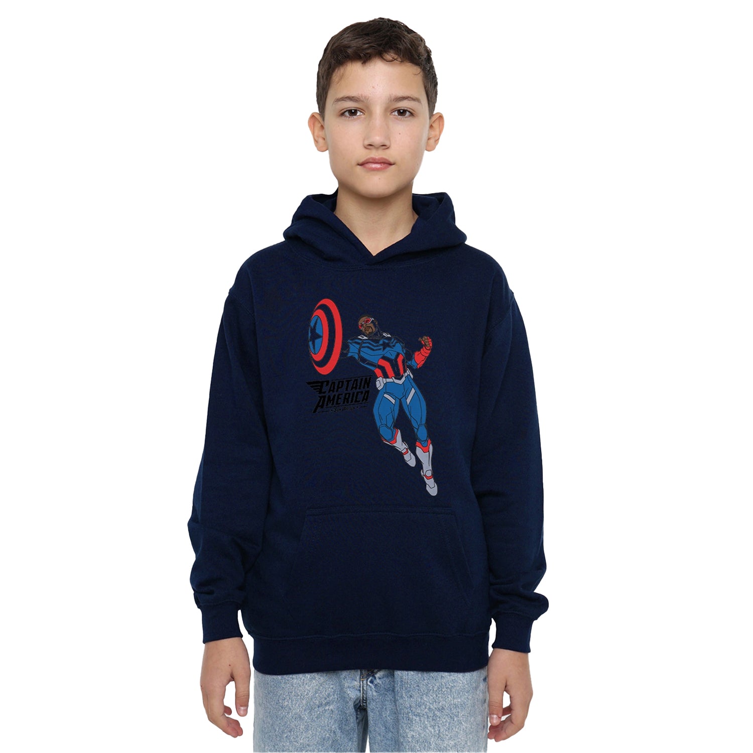 Navy - Lifestyle - Captain America Childrens-Kids Sam Wilson Doodle Pull Over Hoodie