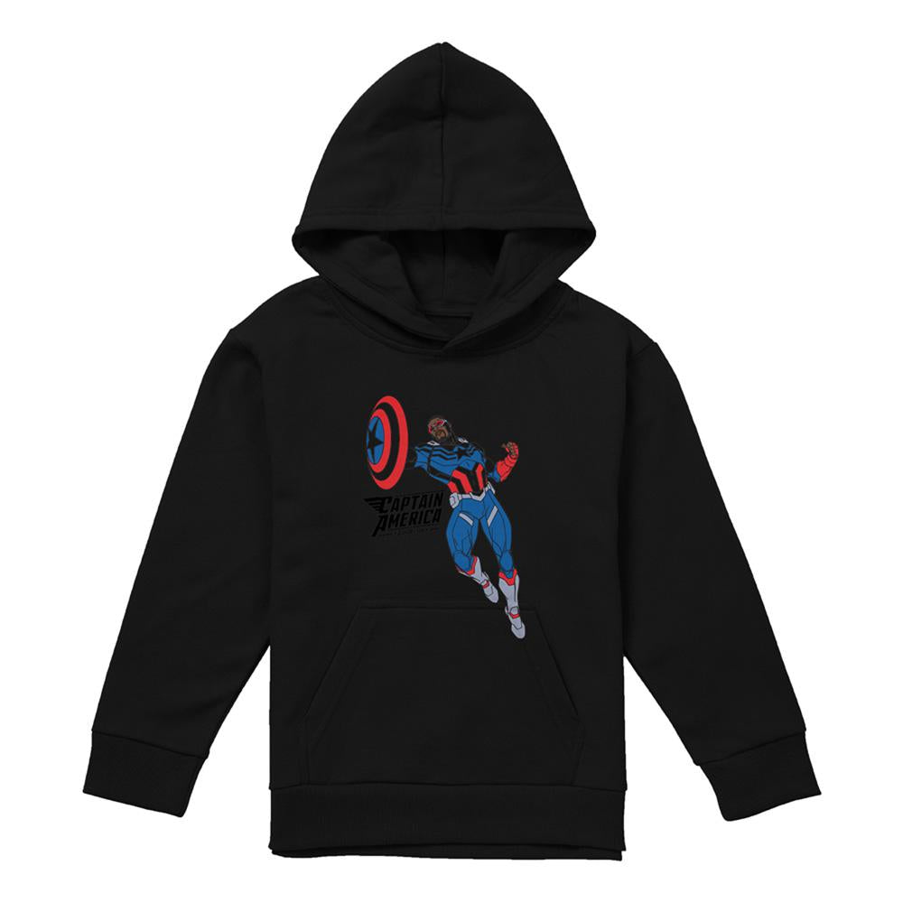 Black - Front - Captain America Childrens-Kids Sam Wilson Doodle Pull Over Hoodie
