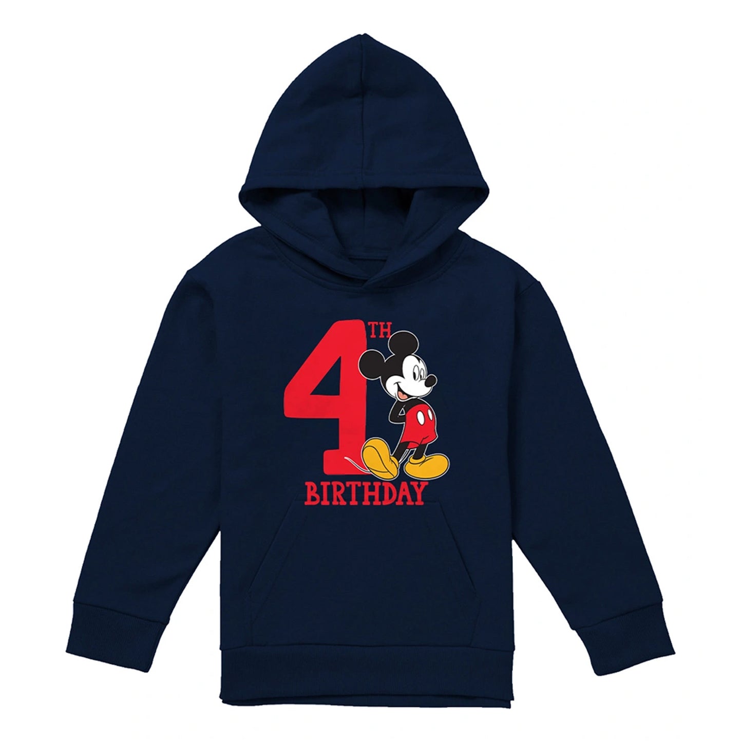 Navy - Front - Disney Childrens-Kids Mickey Mouse Shirt 4th Birthday Hoodie