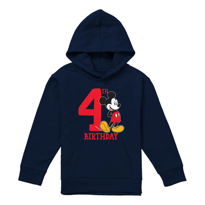 Navy - Front - Disney Childrens-Kids Mickey Mouse Shirt 4th Birthday Hoodie