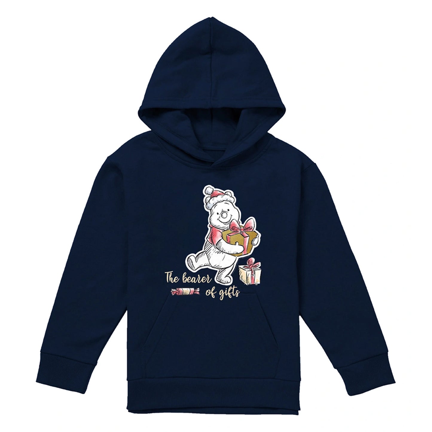 Navy - Front - Winnie the Pooh Childrens-Kids The Bearer Of Christmas Gifts Hoodie