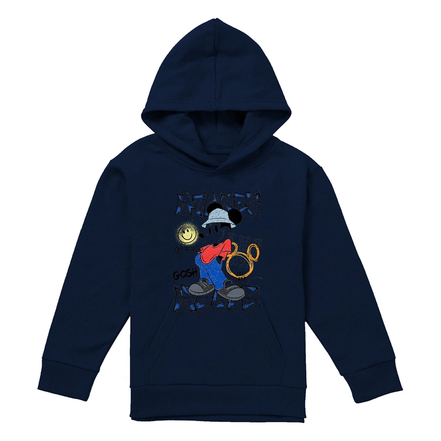 Navy - Front - Disney Childrens-Kids Street Style Mickey Mouse Hoodie