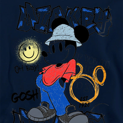 Navy - Side - Disney Childrens-Kids Street Style Mickey Mouse Hoodie