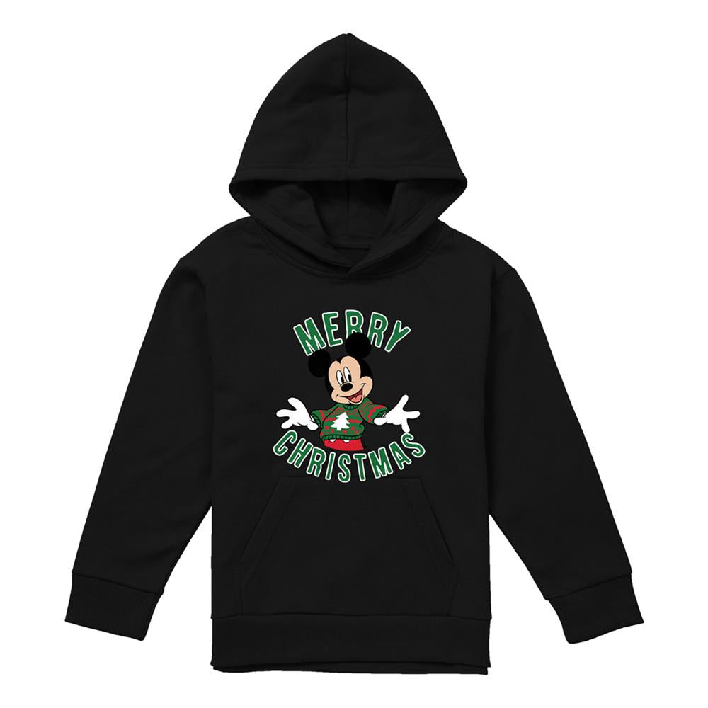 Black - Front - Disney Childrens-Kids Mickey Mouse Christmas Jumper Hoodie