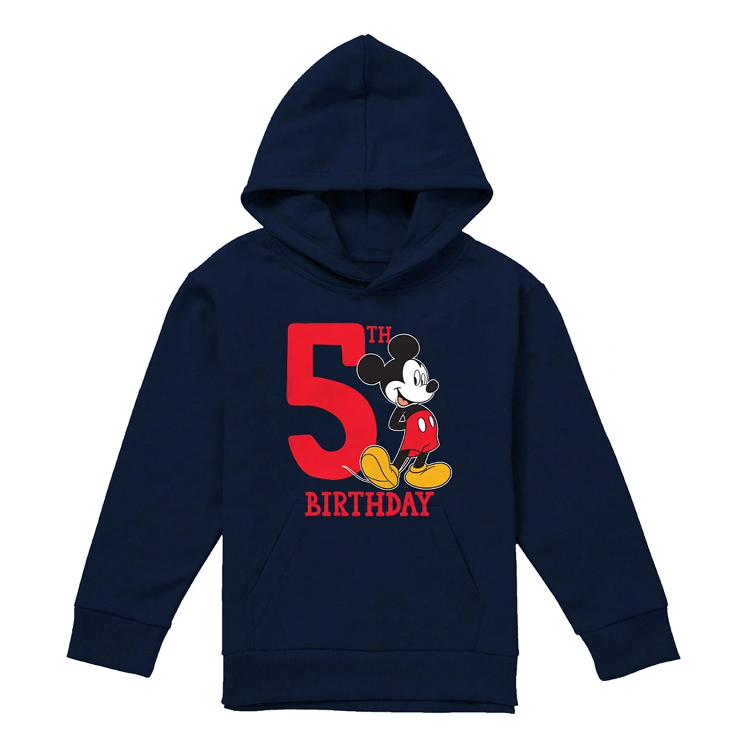 Navy - Front - Disney Childrens-Kids Mickey Mouse Shirt 5th Birthday Hoodie