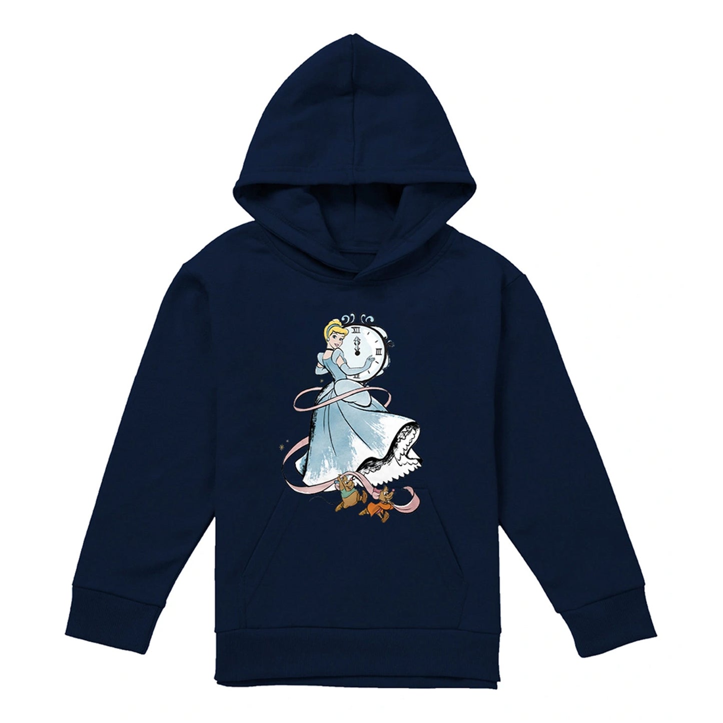 Navy - Front - Cinderella Childrens-Kids Clock Strikes Twelve Jaq And Gus Hoodie