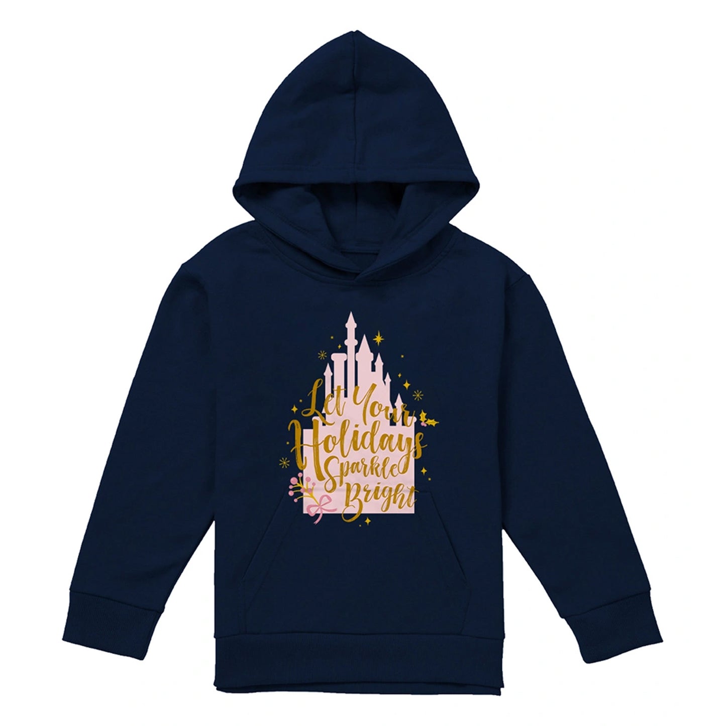 Navy - Front - Disney Princess Childrens-Kids Let Your Holidays Sparkle Bright Christmas Hoodie
