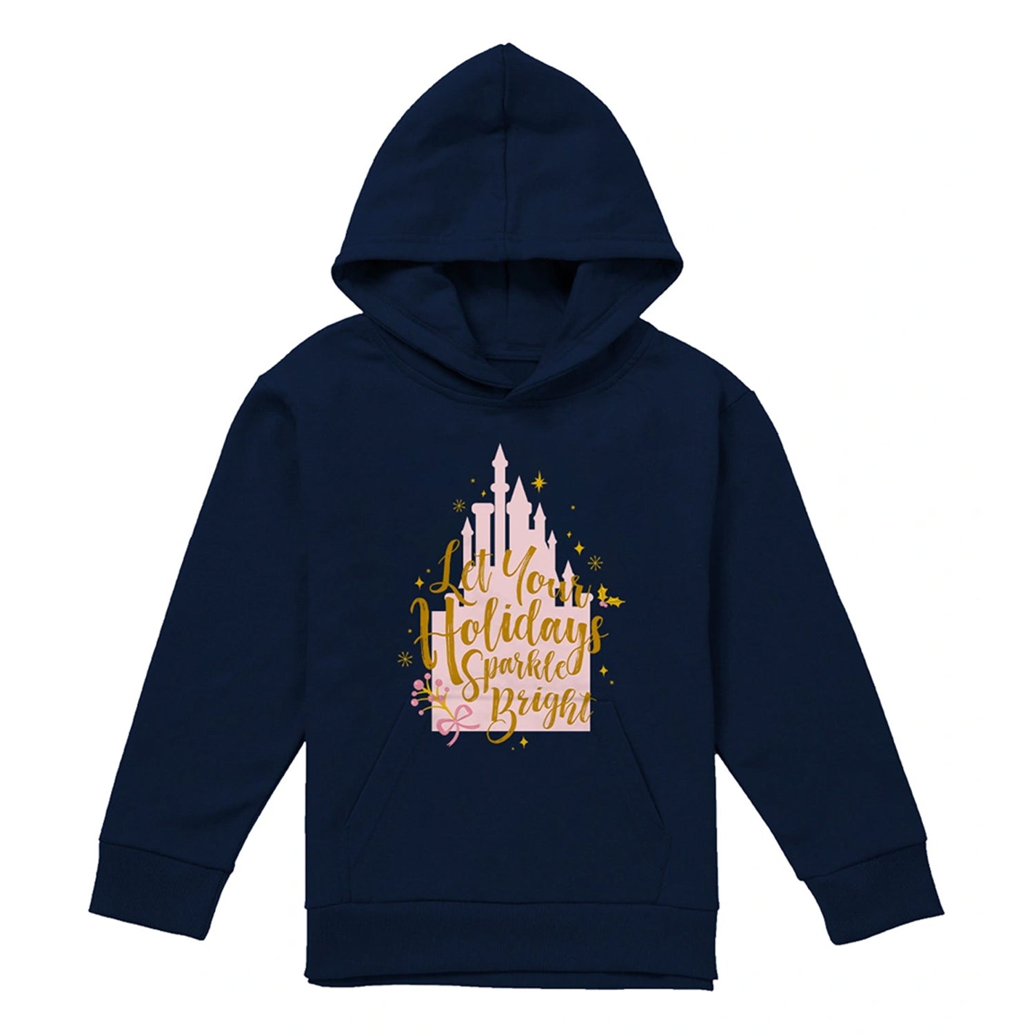 Navy - Front - Disney Princess Childrens-Kids Let Your Holidays Sparkle Bright Christmas Hoodie
