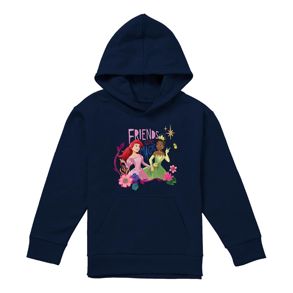Navy - Front - Disney Princess Childrens-Kids Friends Are Magic Ariel And Tiana Heather Hoodie