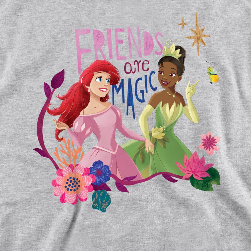 Athletic Heather - Side - Disney Princess Childrens-Kids Friends Are Magic Ariel And Tiana Heather Hoodie