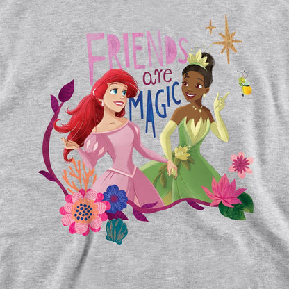 Athletic Heather - Side - Disney Princess Childrens-Kids Friends Are Magic Ariel And Tiana Heather Hoodie