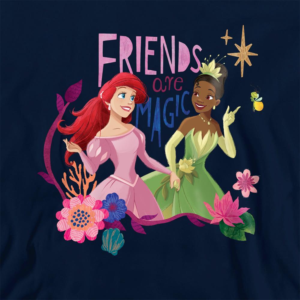 Navy - Side - Disney Princess Childrens-Kids Friends Are Magic Ariel And Tiana Heather Hoodie